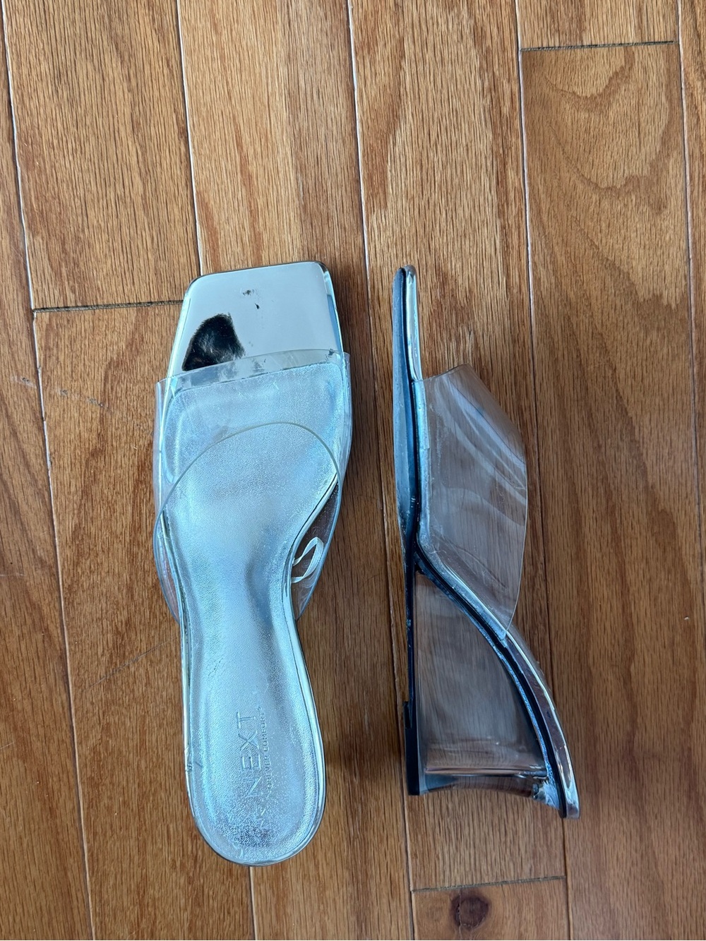next Silver Clear Strap Square-Toe Slide Mules